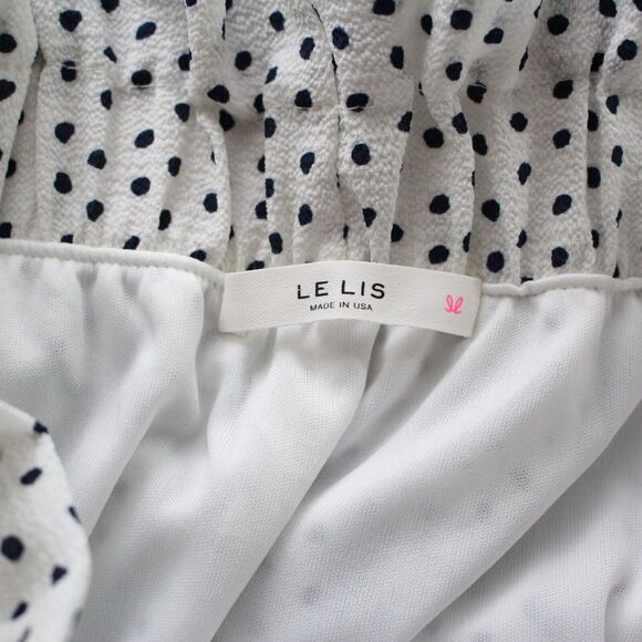 LELIS Long Modest White Black Polka Dot Lined Skirt Size M Medium Elastic Waist - Picture 7 of 8